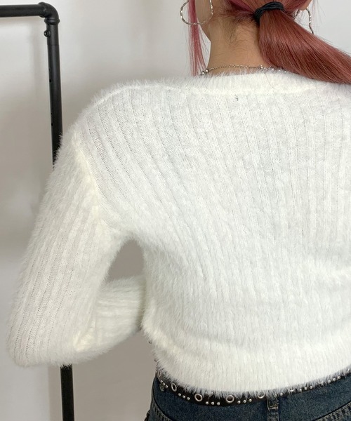 non-hedge(ノンヘッジ)の「シャギーリブショート丈ニットトップス(ニット/セーター・レディース・ベージュ/チャコールグレー/オフホワイト・FREE)」の16枚目の写真