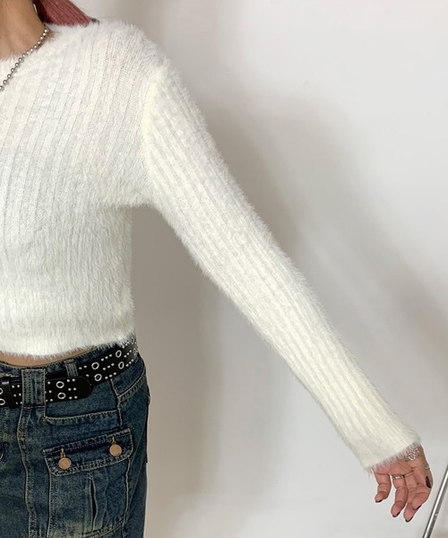 non-hedge(ノンヘッジ)の「シャギーリブショート丈ニットトップス(ニット/セーター・レディース・ベージュ/チャコールグレー/オフホワイト・FREE)」の17枚目の写真