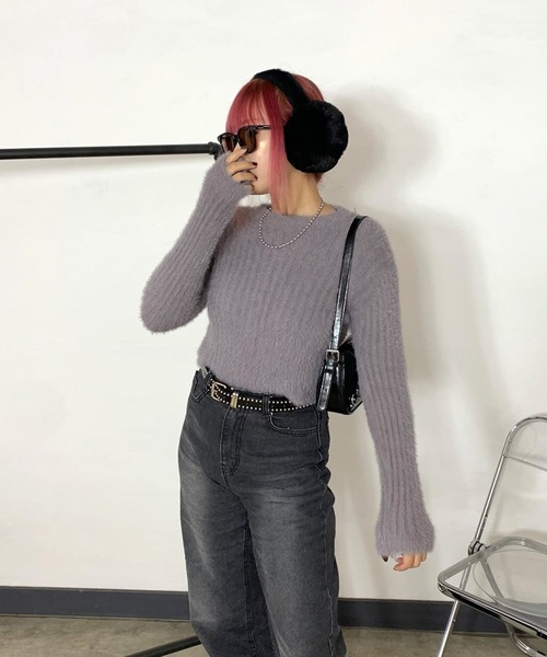 non-hedge(ノンヘッジ)の「シャギーリブショート丈ニットトップス(ニット/セーター・レディース・ベージュ/チャコールグレー/オフホワイト・FREE)」の8枚目の写真