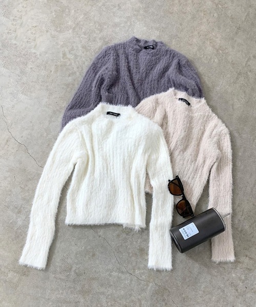 non-hedge(ノンヘッジ)の「シャギーリブショート丈ニットトップス(ニット/セーター・レディース・ベージュ/チャコールグレー/オフホワイト・FREE)」の19枚目の写真