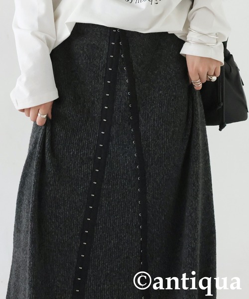 antiqua(アンティカ)の「ホックニットスカート(スカート・レディース・ブルー/チャコールグレー・ONESIZE)」の3枚目の写真