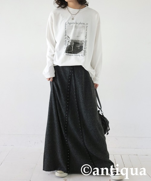 antiqua(アンティカ)の「ホックニットスカート(スカート・レディース・ブルー/チャコールグレー・ONESIZE)」の4枚目の写真