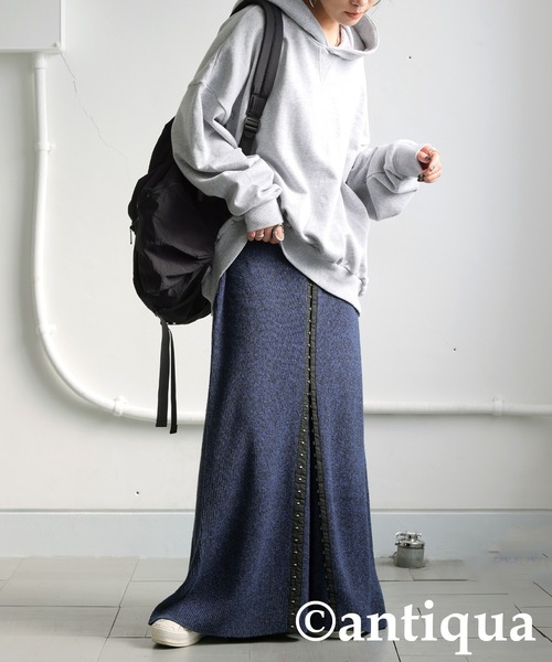 antiqua(アンティカ)の「ホックニットスカート(スカート・レディース・ブルー/チャコールグレー・ONESIZE)」の10枚目の写真
