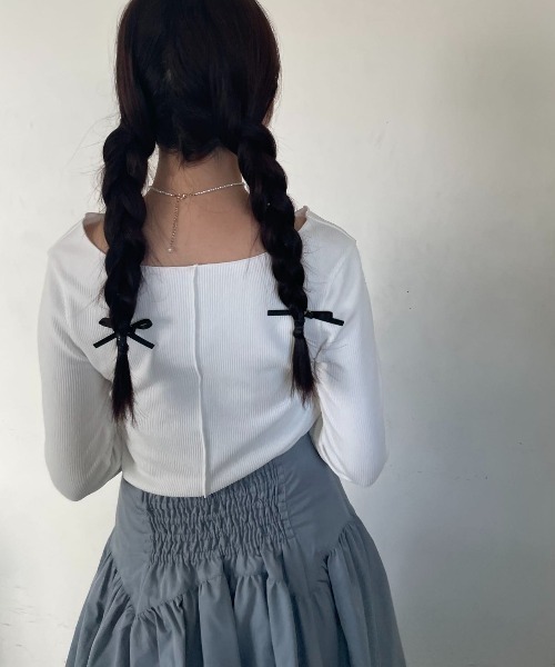 tシャツ CUTWORK RIBON  TOPS/カットワークリボントップス レディース CUTWORK RIBON TOPS/カットワークリボントップス（Tシャツ