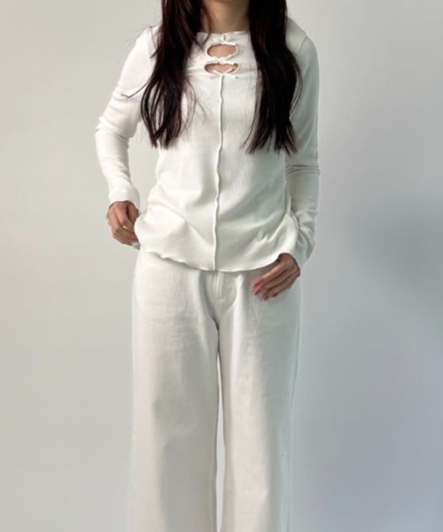 tシャツ CUTWORK RIBON  TOPS/カットワークリボントップス レディース SLY tシャツ CUT OUT RIBBON TOPS カットアウト リボン トップス
