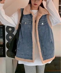 BLANC FICELLE（ブランフィセル）の「裏地ファー　デニム　ジレ（ベスト）」