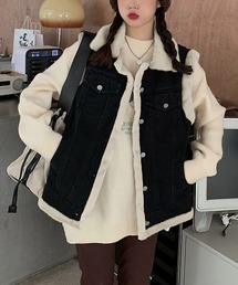 裏地ファー デニム ジレ