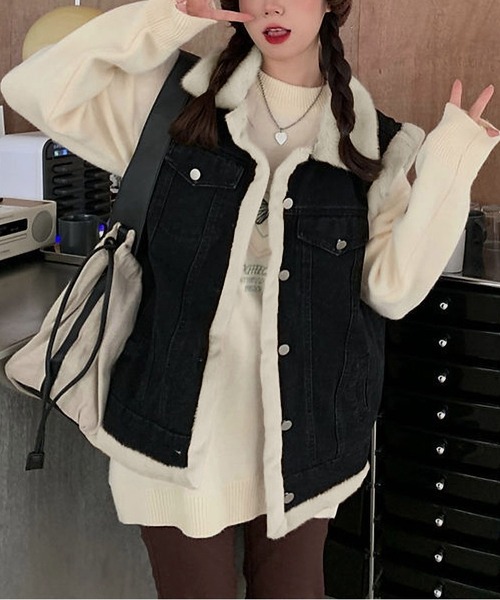 BLANC FICELLE(ブランフィセル)の「裏地ファー デニム ジレ(ベスト・レディース・ブラック/インディゴブルー・L/XL/S/M)」の12枚目の写真