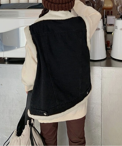 BLANC FICELLE(ブランフィセル)の「裏地ファー デニム ジレ(ベスト・レディース・ブラック/インディゴブルー・L/XL/S/M)」の11枚目の写真