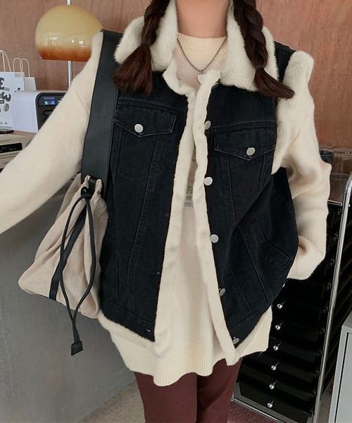 BLANC FICELLE(ブランフィセル)の「裏地ファー デニム ジレ(ベスト・レディース・ブラック/インディゴブルー・L/XL/S/M)」の13枚目の写真