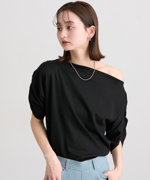 nissen(ニッセン)の「綿100%オフショルダートップス(Tシャツ/カットソー・レディース・ブラック/杢グレー/ミント・LL/L/M/S)」の5枚目の写真