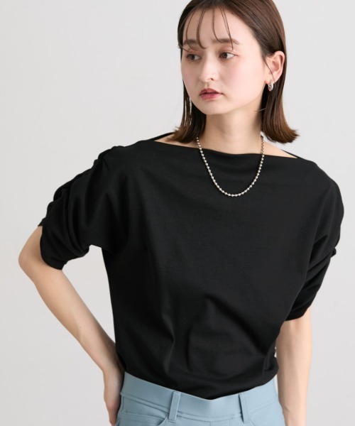 nissen(ニッセン)の「綿100%オフショルダートップス(Tシャツ/カットソー・レディース・ブラック/杢グレー/ミント・LL/L/M/S)」の7枚目の写真