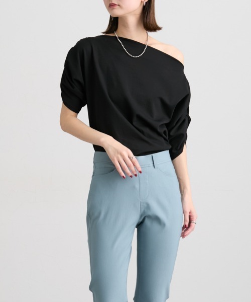 nissen(ニッセン)の「綿100%オフショルダートップス(Tシャツ/カットソー・レディース・ブラック/杢グレー/ミント・LL/L/M/S)」の8枚目の写真