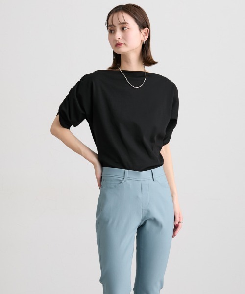 nissen(ニッセン)の「綿100%オフショルダートップス(Tシャツ/カットソー・レディース・ブラック/杢グレー/ミント・LL/L/M/S)」の9枚目の写真