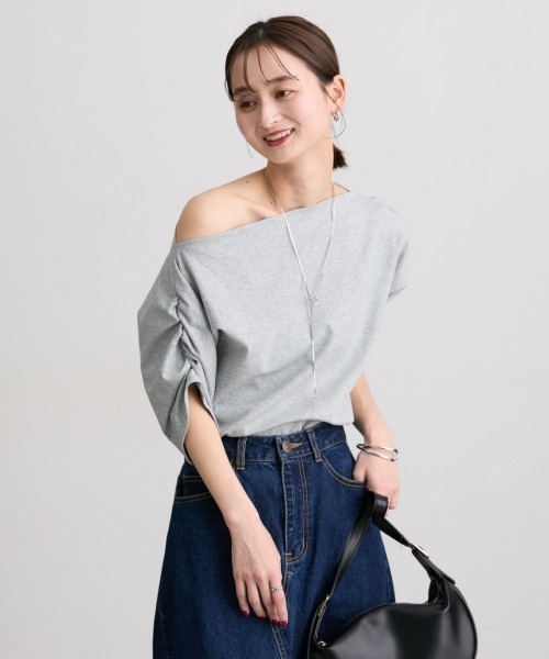 nissen(ニッセン)の「綿100%オフショルダートップス(Tシャツ/カットソー・レディース・ブラック/杢グレー/ミント・LL/L/M/S)」の16枚目の写真