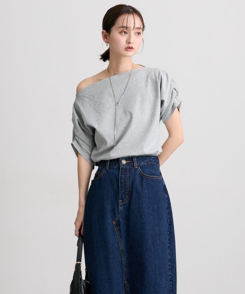nissen(ニッセン)の「綿100%オフショルダートップス(Tシャツ/カットソー・レディース・ブラック/杢グレー/ミント・LL/L/M/S)」の17枚目の写真
