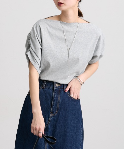 nissen(ニッセン)の「綿100%オフショルダートップス(Tシャツ/カットソー・レディース・ブラック/杢グレー/ミント・LL/L/M/S)」の13枚目の写真