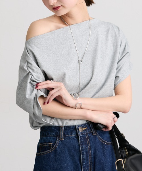 nissen(ニッセン)の「綿100%オフショルダートップス(Tシャツ/カットソー・レディース・ブラック/杢グレー/ミント・LL/L/M/S)」の15枚目の写真