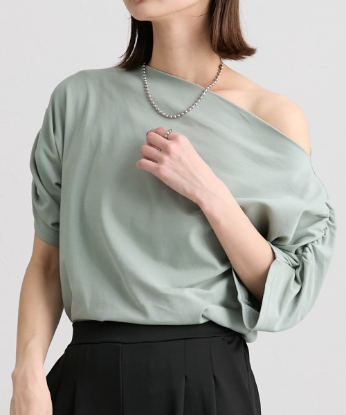 nissen(ニッセン)の「綿100%オフショルダートップス(Tシャツ/カットソー・レディース・ブラック/杢グレー/ミント・LL/L/M/S)」の21枚目の写真
