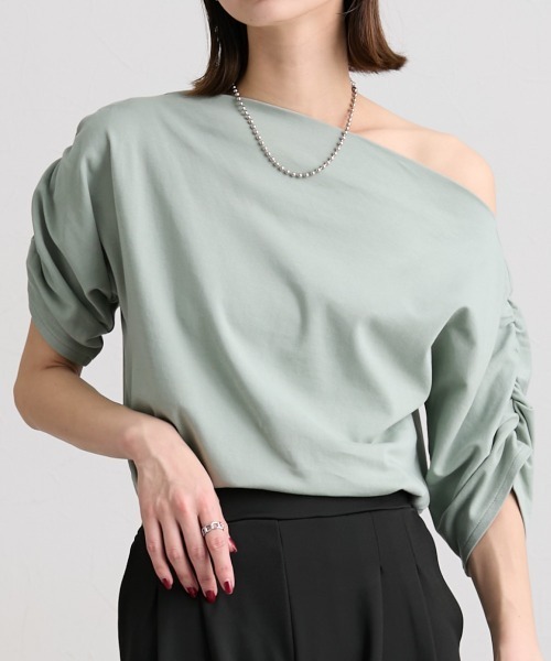 nissen(ニッセン)の「綿100%オフショルダートップス(Tシャツ/カットソー・レディース・ブラック/杢グレー/ミント・LL/L/M/S)」の22枚目の写真