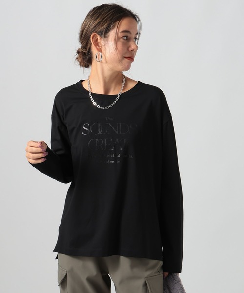 BAYFLOW（ベイフロー）の「[シルキータッチの肌触り]アソートロゴロングスリーブT（Tシャツ/カットソー・レディース・カーキ/ブラック/ベージュ/オフホワイト・MEDIUM/SMALL）」の3枚目の写真