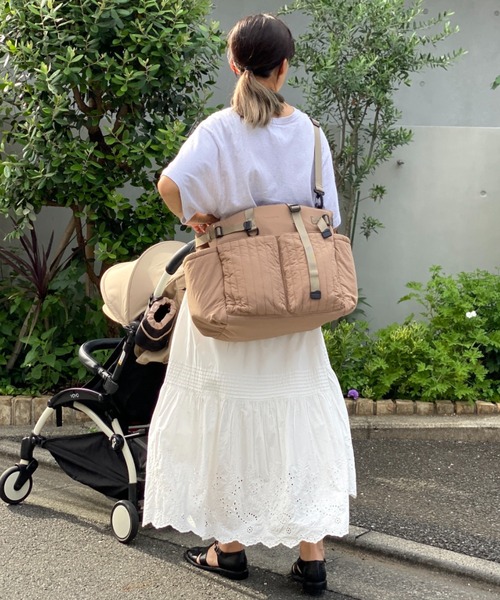 洗濯機洗い可能】ショルダー付き7ポケットキルティングマザーズバッグ