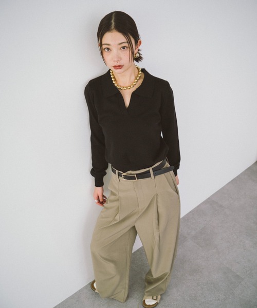 HANNE(アン)の「ポロカラーコンパクトニット(ニット/セーター・レディース・グレー/ブラック・FREE)」の12枚目の写真