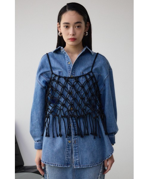 AZUL by moussy（アズールバイマウジー）の「マクラメキャミソール（キャミソール・レディース・アイボリー/ブラック・FREE）」の4枚目の写真