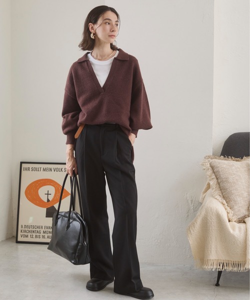 ANGIE(アンジー)の「ハイウエスト センタープレス スラックスパンツ(スラックス・レディース・杢グレー/ブラック/アイボリー・LARGE/MEDIUM/SMALL)」の1枚目の写真