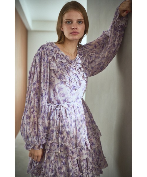 セール】Zola Floral Dress ラッフルプリーツプリントミニマムドレス