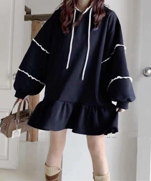 frunco（フランコ）の「スエットパーカーミニワンピース（ワンピース・レディース・ブラック/グレー・FREE）」の2枚目の写真