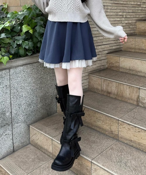 F i.n.t(フィント)の「裾チュールサーキュラーミニスカート/fint フィント(スカート・レディース・オフホワイト/ブラック/グレー/ネイビー・FREE)」の4枚目の写真