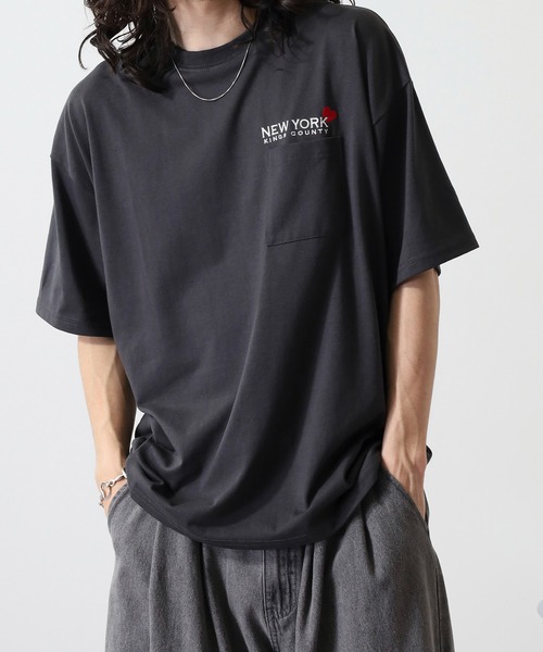 FUNALIVE(ファンアライブ)の「ワンポイント刺繍 ワイドTシャツ(Tシャツ/カットソー・メンズ・ホワイト/ブラック/ネイビー/インディゴブルー/ライトブラック/スミクロ/ホワイト系その他2/ホワイト系その他3/ホワイト系その他4/ホワイト系その他5/ブラック系その他2/ブラック系その他3/ブラック系その他4/ブラック系その他5/杢グレー/ホワイト系その他6/ブラック系1・LL/M/L)」の13枚目の写真