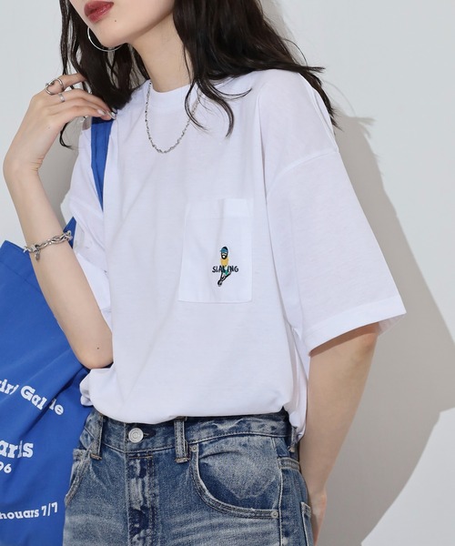 FUNALIVE(ファンアライブ)の「ワンポイント刺繍 ワイドTシャツ(Tシャツ/カットソー・メンズ・ホワイト/ブラック/ネイビー/インディゴブルー/ライトブラック/スミクロ/ホワイト系その他2/ホワイト系その他3/ホワイト系その他4/ホワイト系その他5/ブラック系その他2/ブラック系その他3/ブラック系その他4/ブラック系その他5/杢グレー/ホワイト系その他6/ブラック系1・LL/M/L)」の18枚目の写真