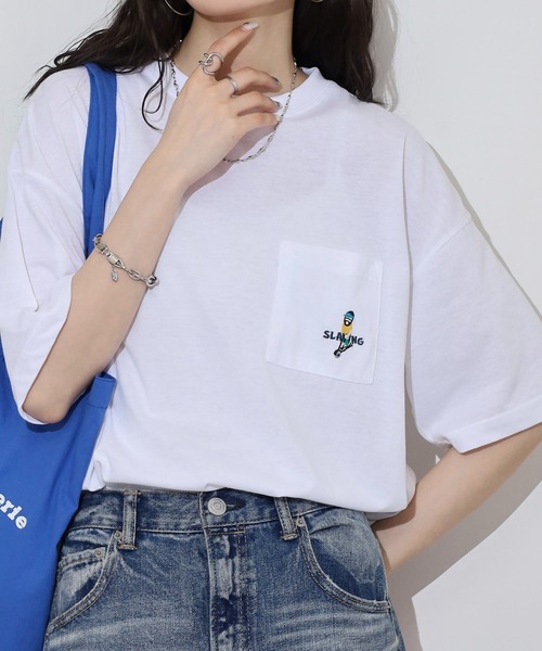 FUNALIVE(ファンアライブ)の「ワンポイント刺繍 ワイドTシャツ(Tシャツ/カットソー・メンズ・ホワイト/ブラック/ネイビー/インディゴブルー/ライトブラック/スミクロ/ホワイト系その他2/ホワイト系その他3/ホワイト系その他4/ホワイト系その他5/ブラック系その他2/ブラック系その他3/ブラック系その他4/ブラック系その他5/杢グレー/ホワイト系その他6/ブラック系1・LL/M/L)」の20枚目の写真