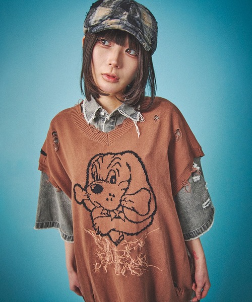 GALFY(ガルフィー)の「【GALFY/ガルフィー】スパイダー染め染めニットベスト(ベスト・メンズ・ブラウン/ブラック/レッド・XL/L)」の3枚目の写真