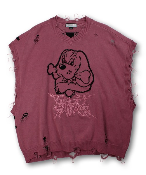 GALFY（ガルフィー）の「【GALFY/ガルフィー】スパイダー染め染めニットベスト（ベスト・メンズ・ブラウン/ブラック/レッド・XL/L）」の9枚目の写真