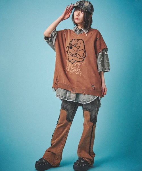 GALFY（ガルフィー）の「【GALFY/ガルフィー】スパイダー染め染めニットベスト（ベスト・メンズ・ブラウン/ブラック/レッド・XL/L）」の19枚目の写真