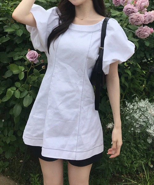 merrylatte（メリーラテ）の「バルーンスリーブデニムミニワンピ（ワンピース・レディース・インディゴブルー/ホワイト/ブラック・FREE）」の9枚目の写真