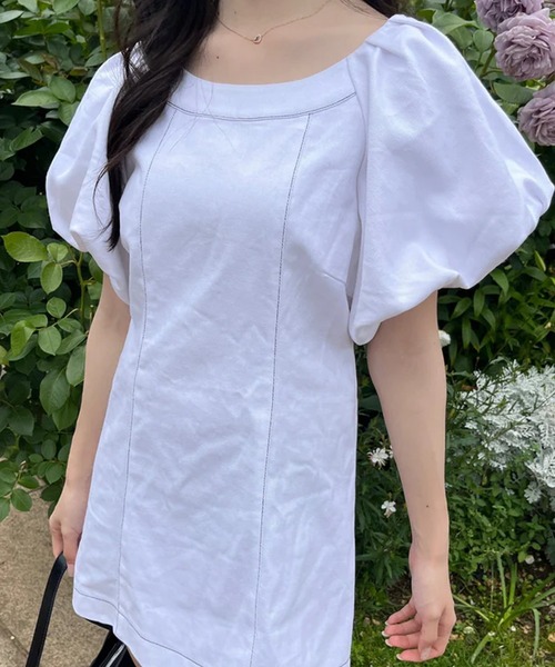 merrylatte（メリーラテ）の「バルーンスリーブデニムミニワンピ（ワンピース・レディース・インディゴブルー/ホワイト/ブラック・FREE）」の15枚目の写真