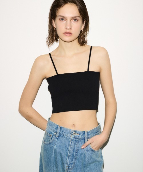 THROW by SLY（スローバイスライ）の「THROW CROP 2WAY HG CAMI クロップ ツーウェイ ハイゲージ キャミ（キャミソール・レディース・ホワイト/ブラウン/ブラック・FREE）」の3枚目の写真