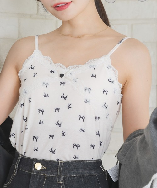 ems excite(エムズエキサイト)の「【新色追加】アソートレース付きキャミ(キャミソール・レディース・ブラック系その他/オフホワイト/ブルー系その他/レッド系その他・FREE)」の2枚目の写真