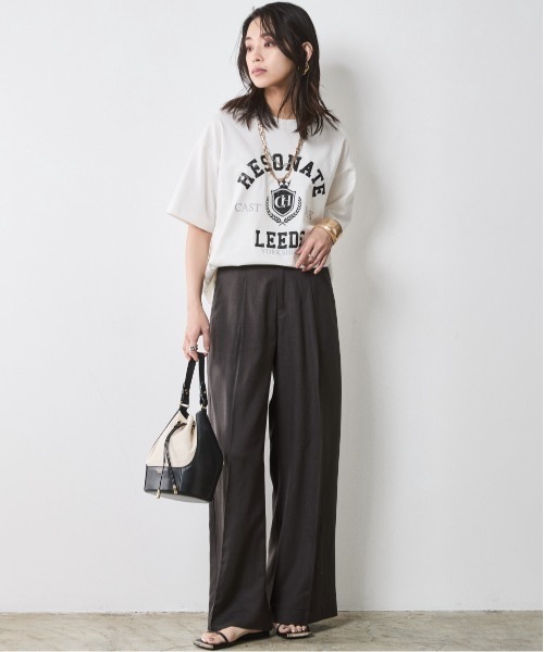 CHIC STYLE（シックスタイル）の「レーヨン麻タックワイドパンツ＜大きいサイズ有＞シックスタイル（スラックス・レディース・オフホワイト/チャコール・5L/4L/3L/LL/L/M）」の9枚目の写真