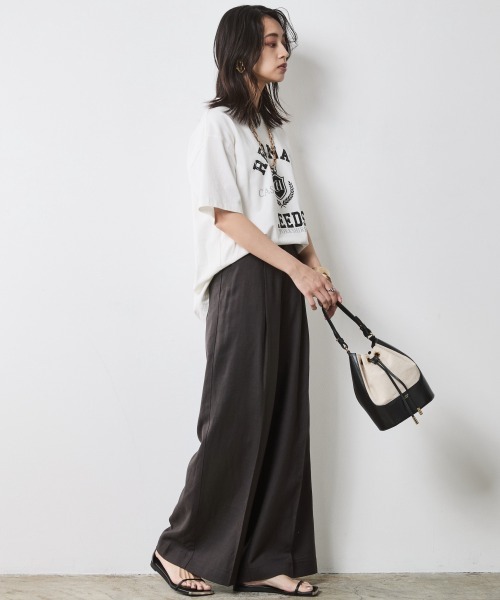 CHIC STYLE（シックスタイル）の「レーヨン麻タックワイドパンツ＜大きいサイズ有＞シックスタイル（スラックス・レディース・オフホワイト/チャコール・5L/4L/3L/LL/L/M）」の10枚目の写真