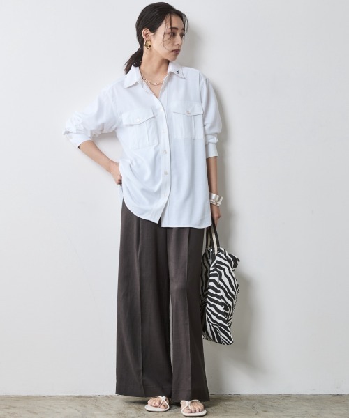 CHIC STYLE（シックスタイル）の「レーヨン麻タックワイドパンツ＜大きいサイズ有＞シックスタイル（スラックス・レディース・オフホワイト/チャコール・5L/4L/3L/LL/L/M）」の18枚目の写真