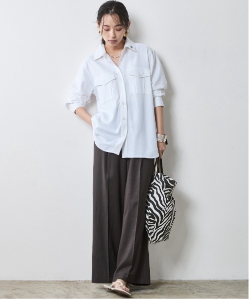 CHIC STYLE（シックスタイル）の「レーヨン麻タックワイドパンツ＜大きいサイズ有＞シックスタイル（スラックス・レディース・オフホワイト/チャコール・5L/4L/3L/LL/L/M）」の19枚目の写真