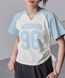 【nui nullu】サイドシャーリングリボンキーネックナンバリングラグランTシャツ