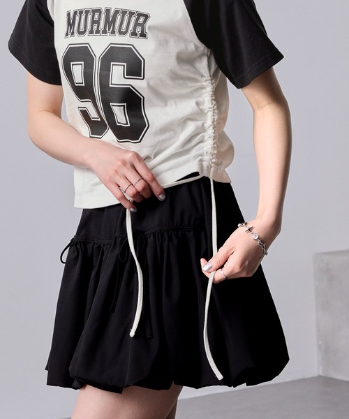 nui nullu(ヌイヌル)の「【nui nullu】サイドシャーリングリボンキーネックナンバリングラグランTシャツ(Tシャツ/カットソー・レディース・ネイビー/チャコールグレー/ブラック/ワイン/サックスブルー・FREE)」の11枚目の写真
