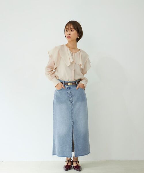 COHINA(コヒナ)の「アシメセミフレアデニムスカート 【低身長・小柄女性】(デニムスカート・レディース・ブルー/ネイビー/ベージュ・S/XS)」の18枚目の写真