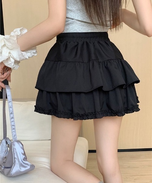 Mejoul（メジュール）の「【インパン付・ウエストゴム】2段フリルティアードミニスカート（スカート・レディース・アイボリー/ブラック/ホワイト・M/L）」の7枚目の写真